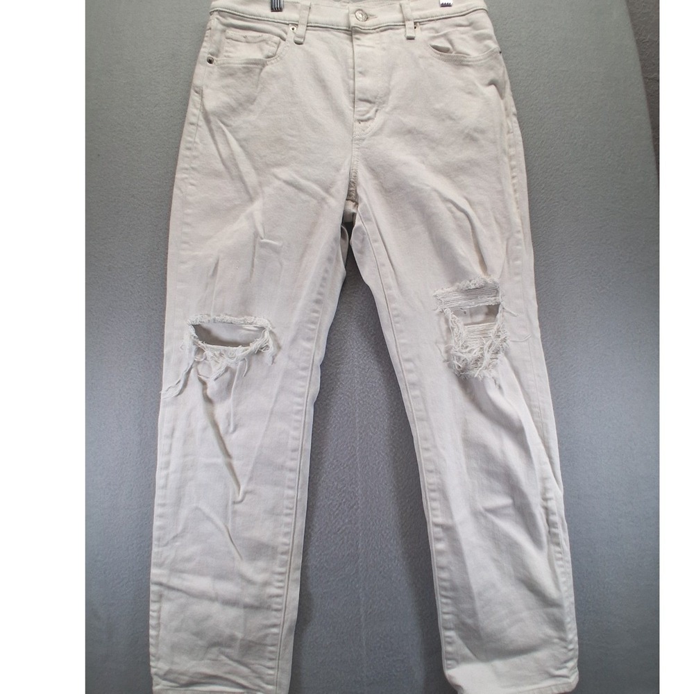 Uniqlo Jeans Women White High Rise Slim‎ Straight, Ripped,  Size 29x32
